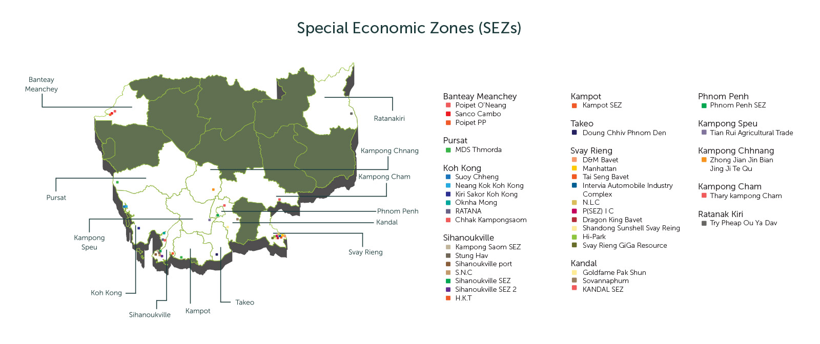 Map showing special economic zones in Cambodia